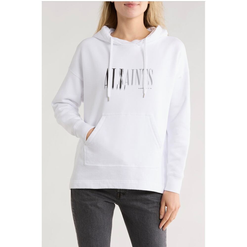 AllSaints Etienne Oversize White Cotton Fleece Hoodie XS